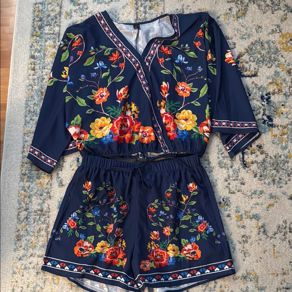 Floral Navy Two-Piece Set